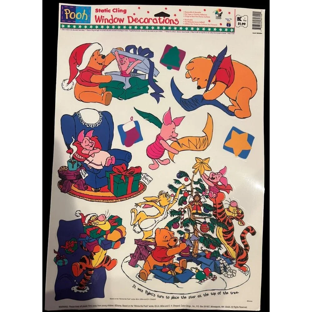 Vintage Disney Winnie The Pooh Bear & Friends Christmas Window Clings‎ Lot NOS